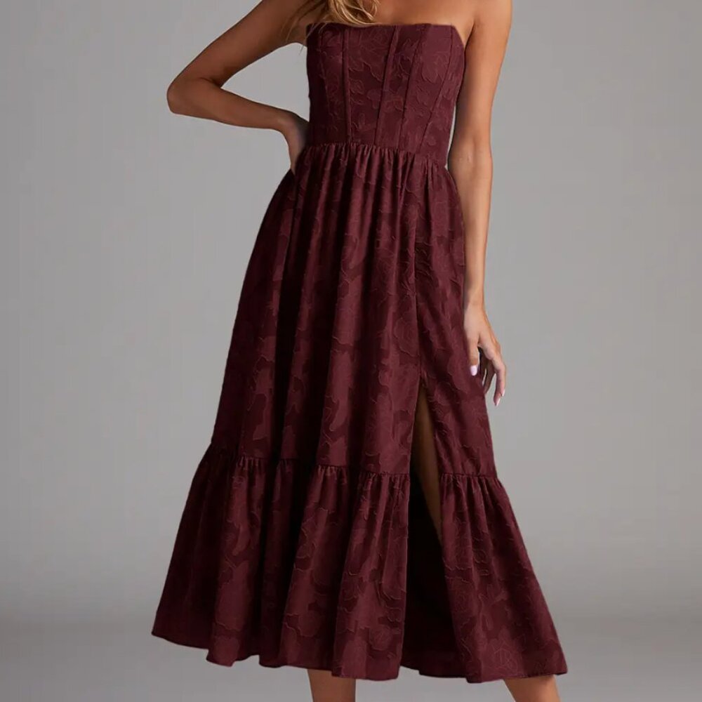 azazie delphina dress in color cabernet